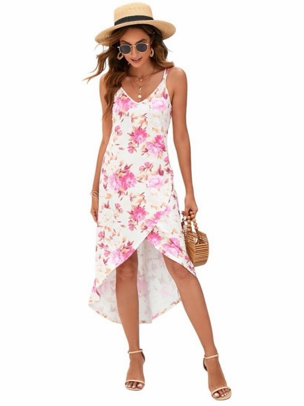 Floral Pink High-Low Slip Dress